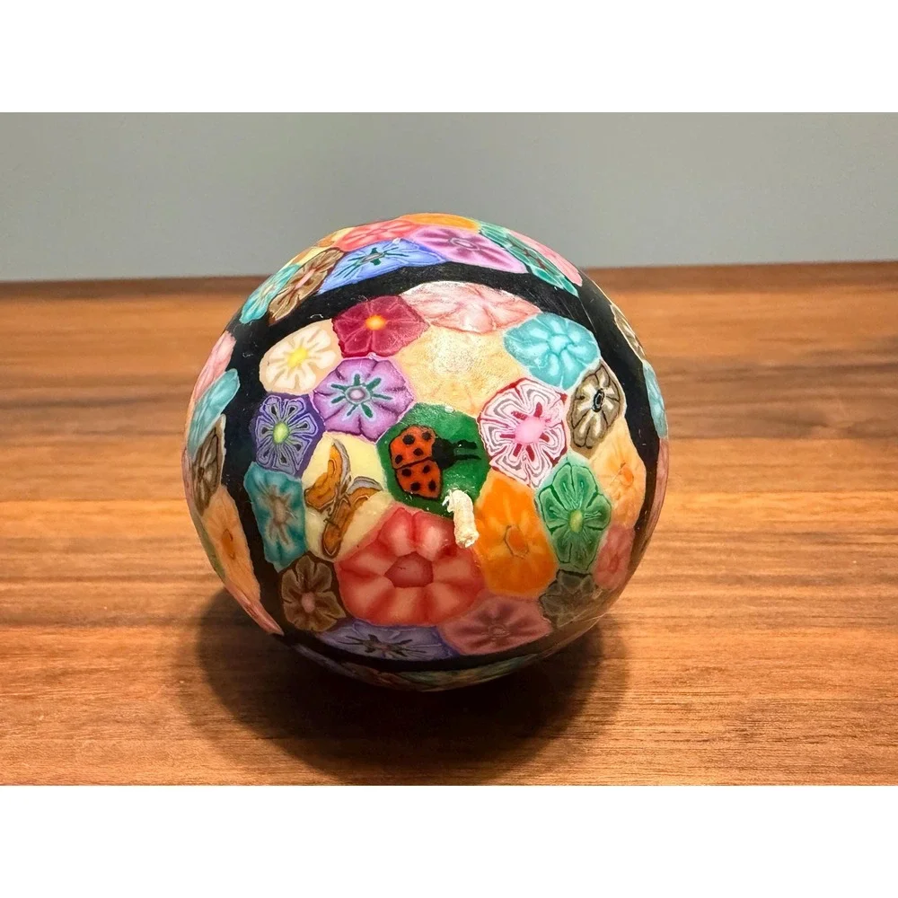 Vintage Shanghai Pacific Egg Candle | Millefiori Floral Sculptural Home Decor